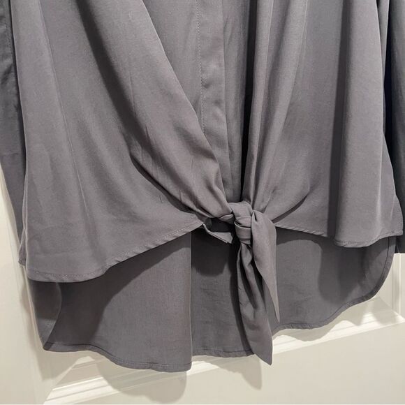 Anthropologie | Maeve Gray Tuesday Tie Front Blouse Women's Sz. XS 100% Tencel - Picture 7 of 12